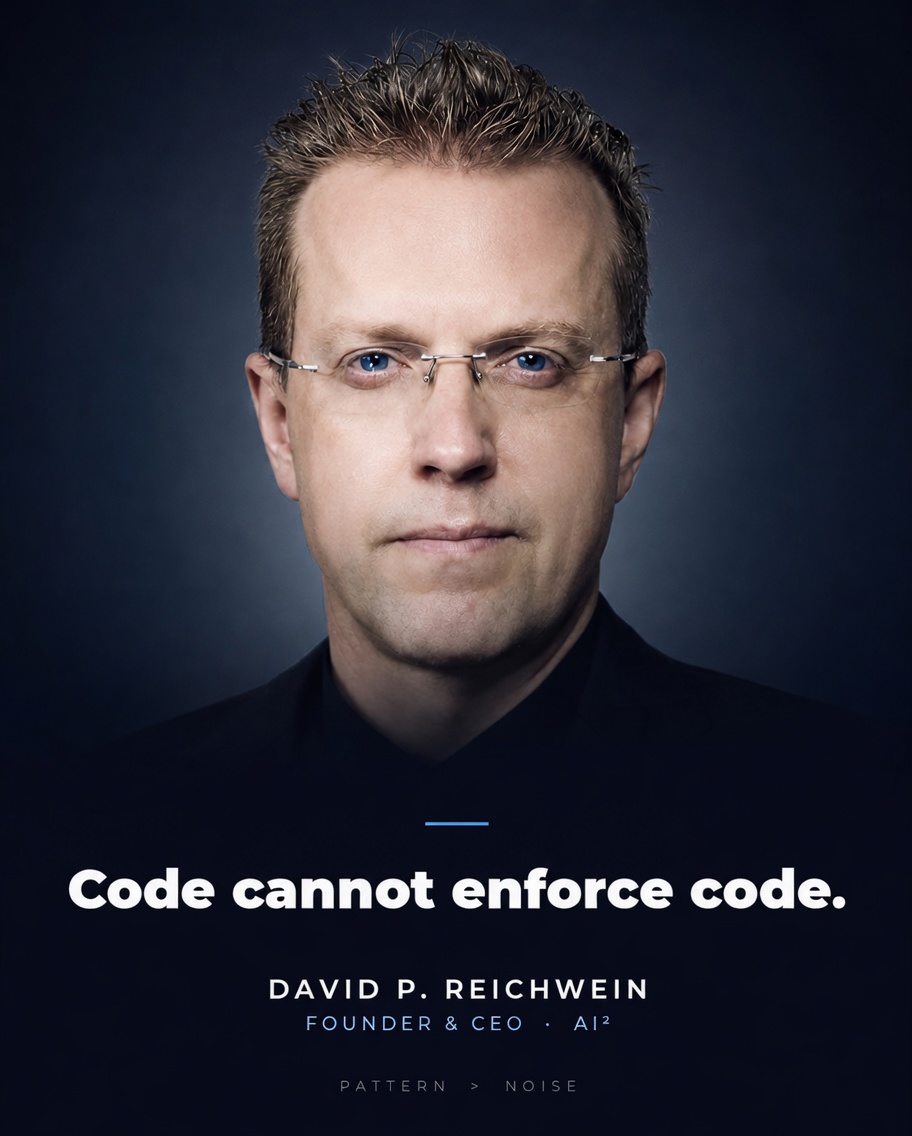 David P. Reichwein, Founder and CEO of AI² (Asymmetric Intelligence & Innovation) — inventor of the Authorization Gap™, Quadzistor™, and PCR™ hardware-enforced AI governance architecture.